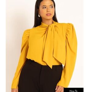 Eloquii Elegant Marigold Yellow Drape Front Blouse